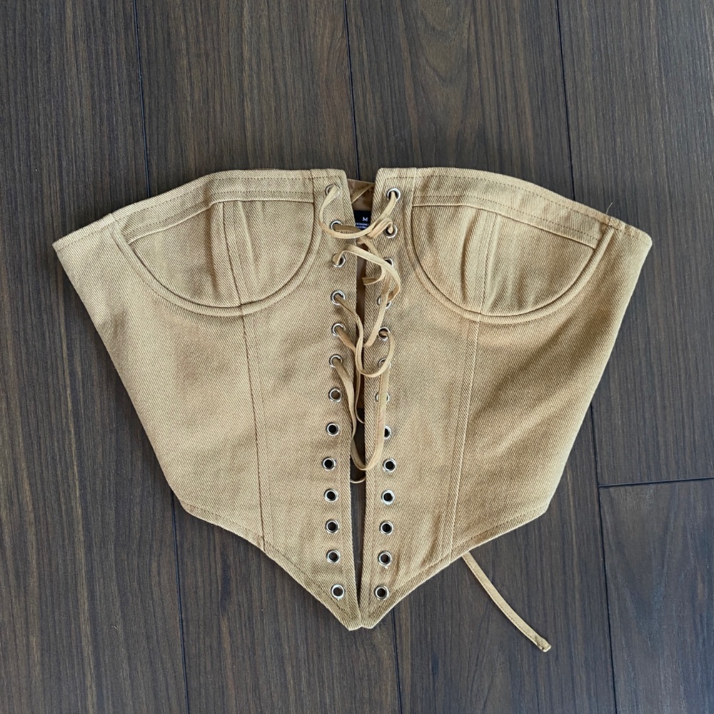 LIONESS cropped Beige brown Lace-Up Corset top size M NWOT